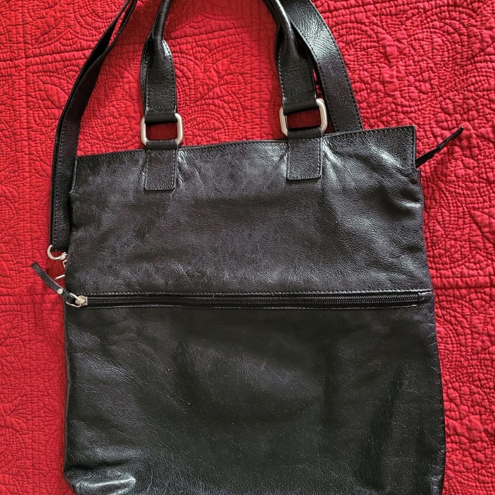 Garnet Hill 3-Way Convertible Leather Handbag Shoulder, Tote & Clutch